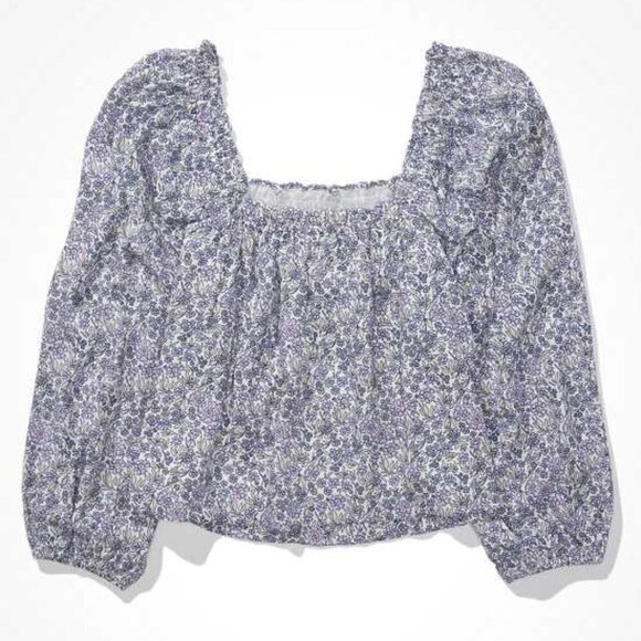 American Eagle Puff-Sleeve Button-Up Floral XS - Picture 3 of 10
